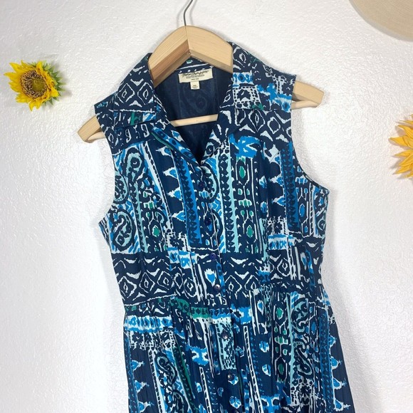 Norm Thompson Tribal Button Up Sleeves Collar Skater Dress Size Petite Small - Picture 2 of 10